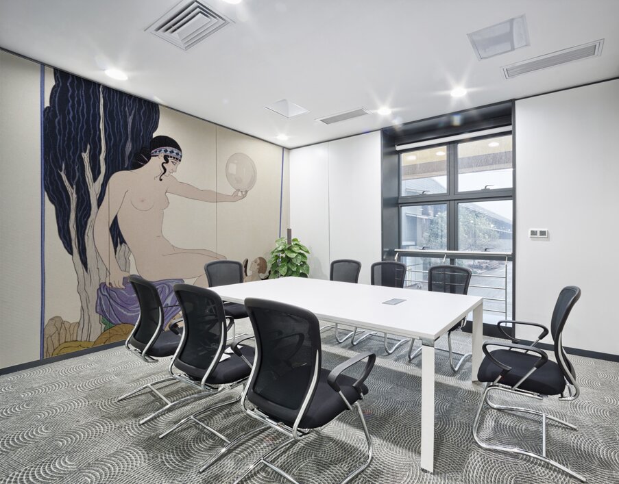 Seated woman and cherub 1929 fashion illustration by George Barbier. Wall Printing