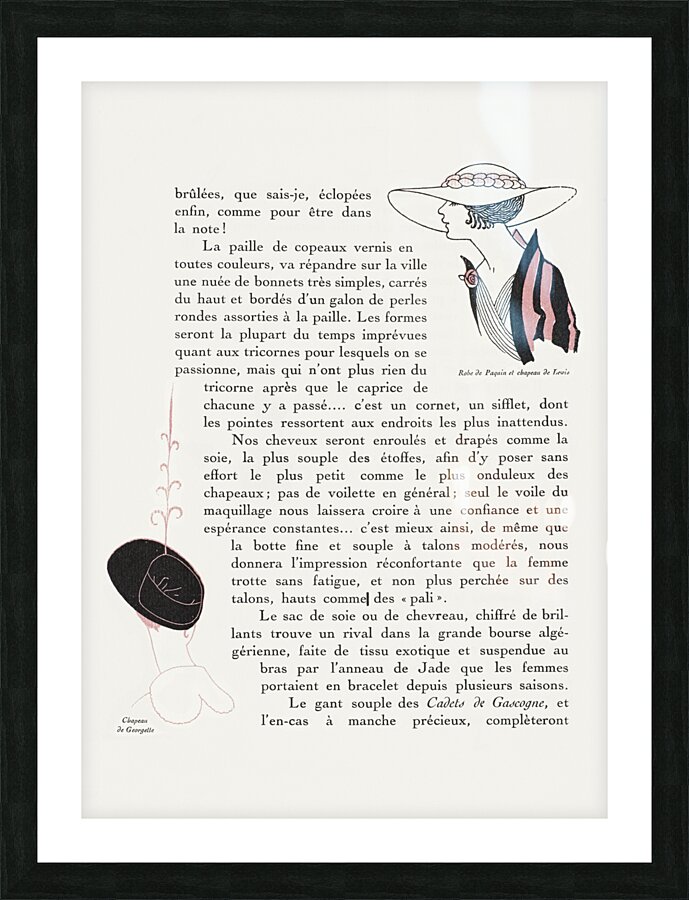 Atours simples: dameshoeden 1915 fashion illustration  by George Barbier.  Picture Frame print