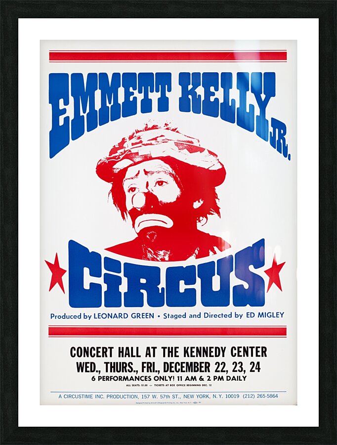 Emmett Kelly Jr. Circus 1860-1930 1905–1970 Artcraft Lithograph Poster Picture Frame print