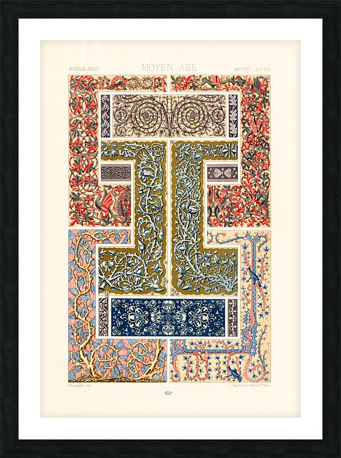 Middle-Ages pattern. 1888 edition Lornement Polychrome by Albert Racine 1825–1893. Picture Frame print