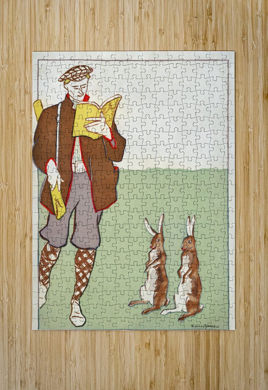 Man reading a book with Hares 1895 by Edward Penfield IStockHistory com Puzzle printing
