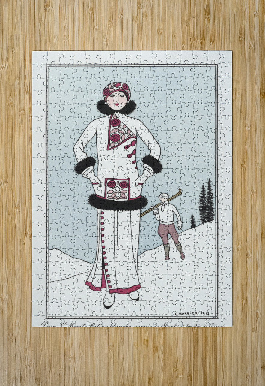 Costumes Parisiens No. 51: Pour St. Moritz from Journal des Dames et des Modes 1913 fashion illustration  by George Barbier.  IStockHistory com Puzzle printing
