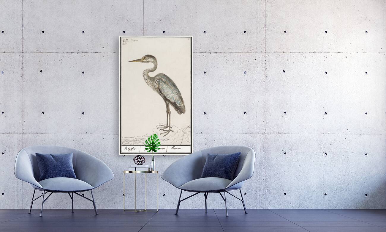 Blue heron in vintage style Reproduction