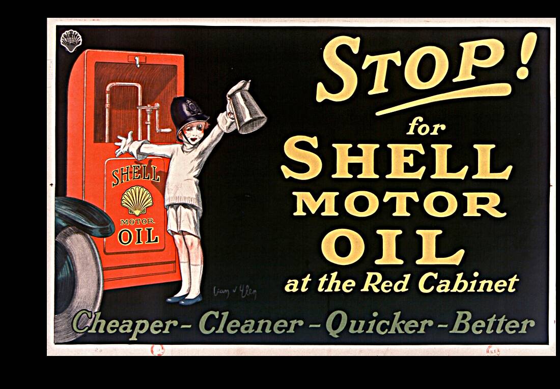 Stop! for Shell motor oil at the Red Cabinet 1926 by Jean dYlen Poster Reproduction