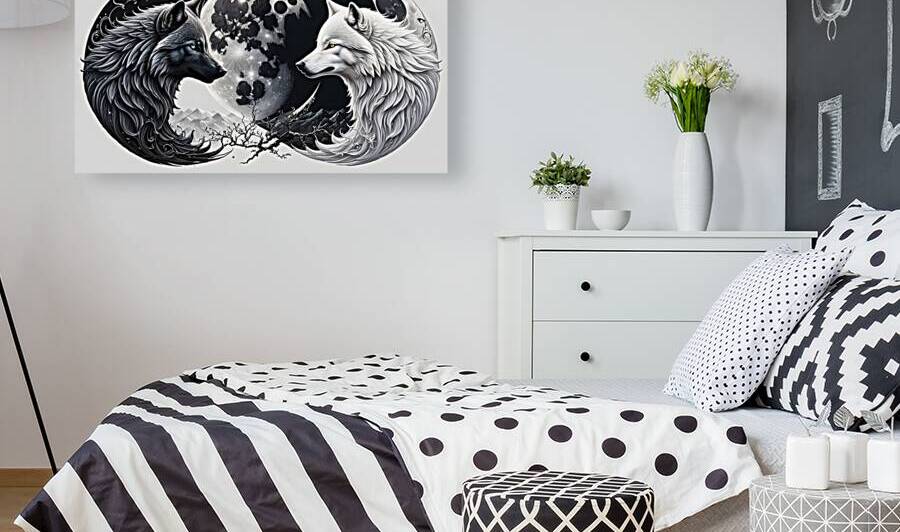 White Wolf Black Wolf Moon By ISHISH by IStockHistory com