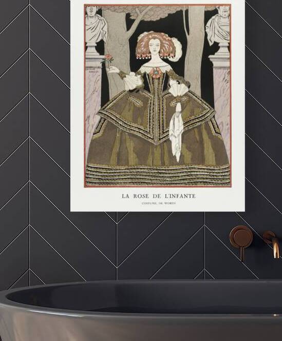 La rose de linfante: Costume de Worth from Gazette du Bon Ton. Art- Modes & Frivolit&eacutes No. 8 1924 fashion illustration  by George Barbier.  by IStockHistory com