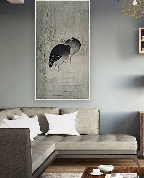 Moorhills between reeds 1900 - 1930 by Ohara Koson 1877-1945. by IStockHistory com