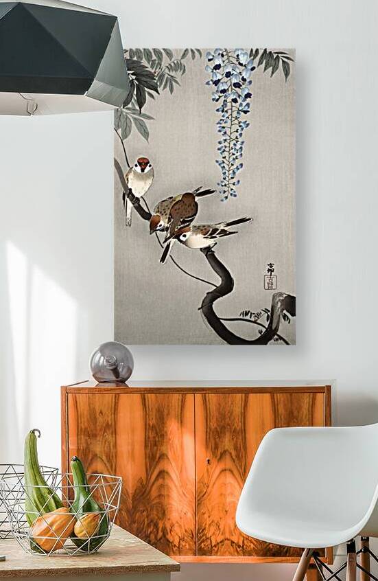 Ring sparrows at wisteria 1900 - 1936 by Ohara Koson 1877-1945. by IStockHistory com