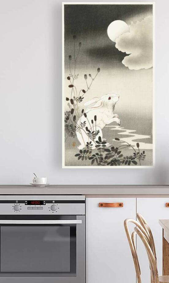 Rabbit at full moon 1900 - 1930 by Ohara Koson 1877-1945. by IStockHistory com