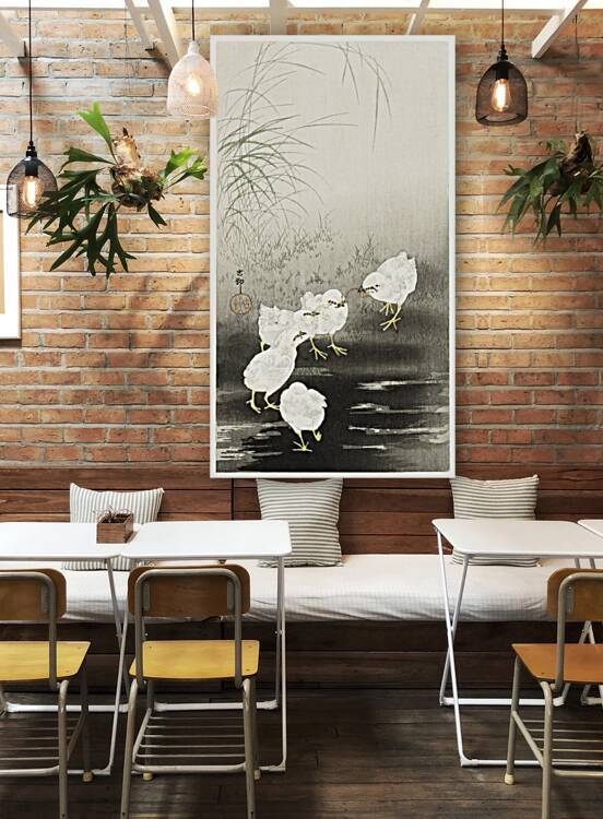 Chicks eating worms 1900 - 1930 by Ohara Koson 1877-1945. by IStockHistory com