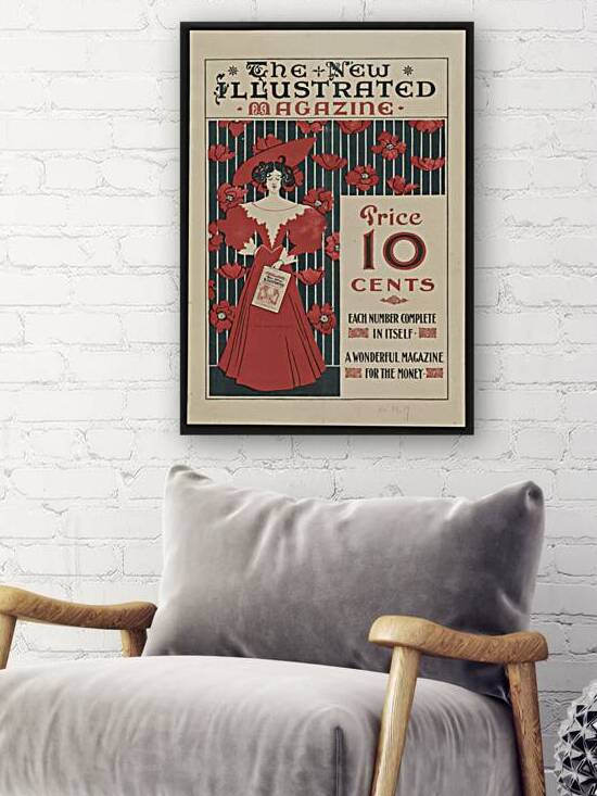 Flowers and a fashionably dressed woman standing and holding copy of the magazine 1890–1900 print by Ethel Reed. by IStockHistory com