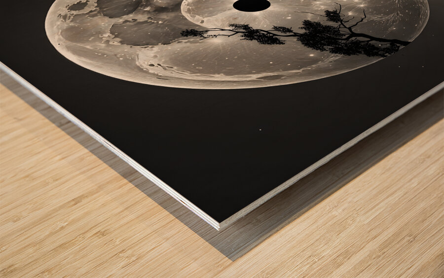 A Full Moon Ying Yang By ISHISH Wood print